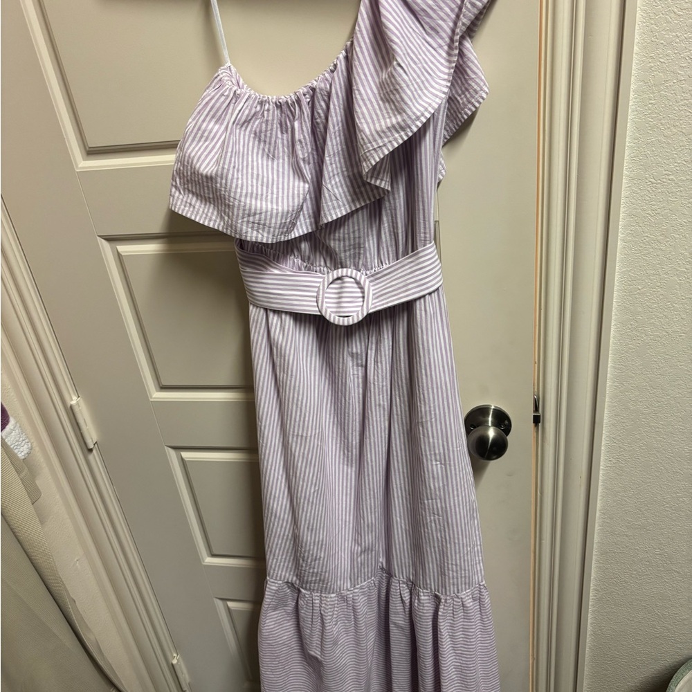 Mango Striped One-Shoulder Maxi Dress